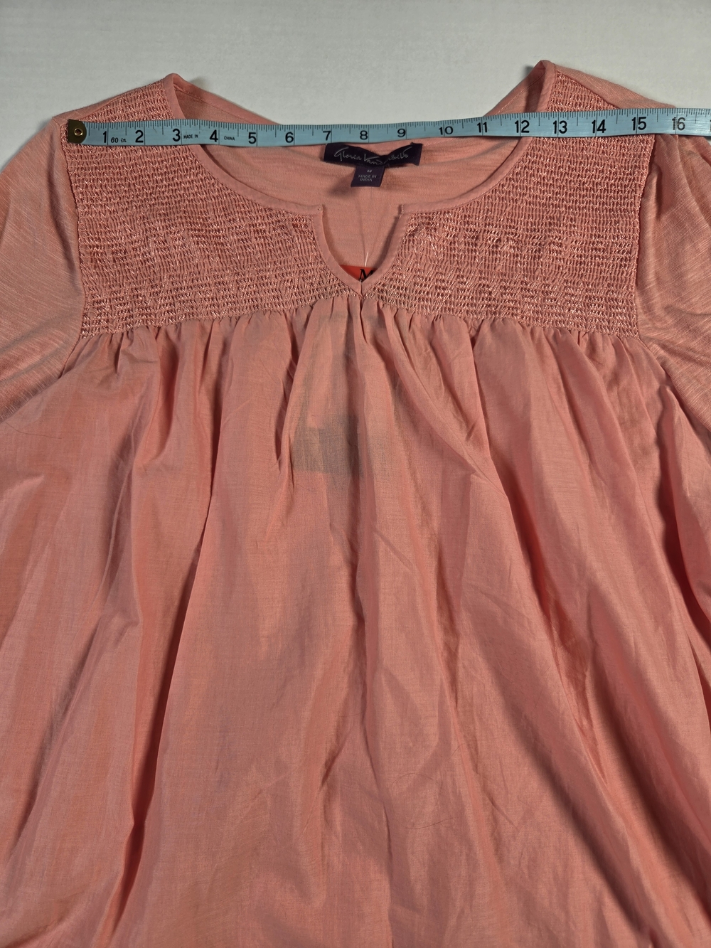 Gloria Vanderbilt Womens M Coral Peasant Tunic Top Embroidered Roll Tab Sleeve - Picture 7 of 11